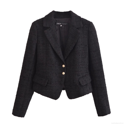 Women's Slim Fit Tweed Blazer Jacket With Gold Buttons Elegant Long Sleeve Business Casual Office Party Outerwear For Ladies