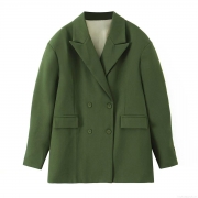 Women Double Breasted Blazer Long Sleeve Solid Color Pocket Lapel Suit Jacket Casual Office Streetwear Polyester Outerwear