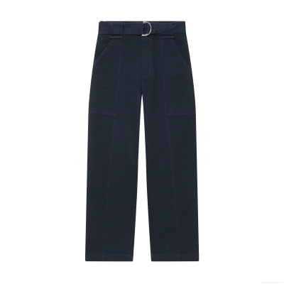 Women's Casual Cargo Pants With Belt Solid Color Mid Waist Straight Leg Workwear Trousers Streetwear Navy Blue Black Long Pants For Daily Wear