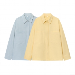 Women's Casual Cotton Blend Long Sleeve Shirt Jacket Loose Fit Button Down Blouse With Double Pockets For Daily Commuting Office Simple Style Top
