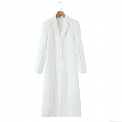 Women's Long Blazer Jacket Polyester Spandex Blend Split Cuff Irregular Hem Single Breasted Outerwear Office Commuting Elegant White Suit Coat