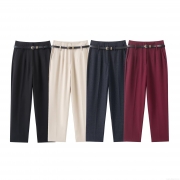 Women's High Waist Straight Leg Trousers With Belt Casual Solid Color Office Commuter Suit Pants Elegant Loose Long Pants For Women