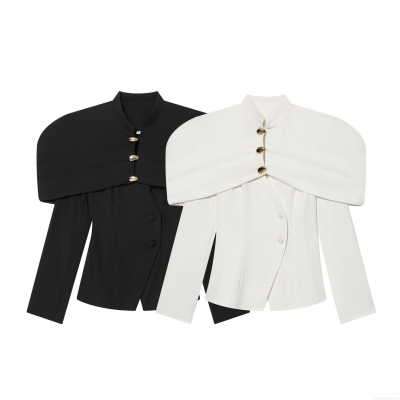 Women's Elegant Slim Fit Blazer Jacket 100% Polyester Shawl Lapel Long Sleeve Cropped Top With Gold Buttons For Party Banquet Women Fashion Outerwear