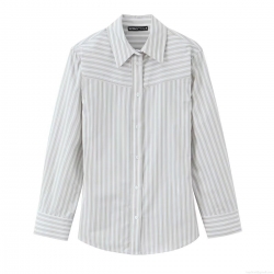 Women's Striped Long Sleeve Shirt Casual Loose Blouse With Shoulder Pads Fashion Button Down Polyester Top For Office Daily Ladies