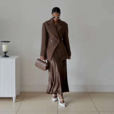 Women's Double Breasted Blazer Jacket Fashion Solid Color Lapel Long Sleeve Suit Outwear For Office Lady Casual Formal Polyester Coat