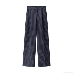 Women's Pinstripe Wide Leg Suit Pants High Waist Polyester Straight Trousers For Office Business Commuter Ladies Casual Loose Long Pants