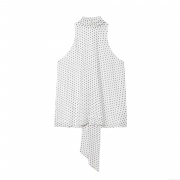 Women's Vintage Polka Dot Halter Neck Sleeveless Blouse With Bow Tie Elegant Polyester Chiffon Slim Fit Top For Summer Casual Party Clubwear