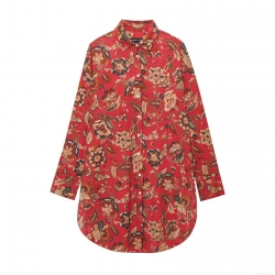 Women's Fashion Casual Long Sleeve Floral Printed Shirt Vintage Polyester Blend Button Down Longline Blouse Top For Daily Wear Streetwear