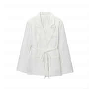 Women's Elegant Polyester Blend Blazer Jacket With Waist Tie Belt Notched Lapel Long Sleeve Casual Commuter Suit Coat For Office Lady Work Party