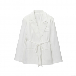 Women's Elegant Polyester Blend Blazer Jacket With Waist Tie Belt Notched Lapel Long Sleeve Casual Commuter Suit Coat For Office Lady Work Party