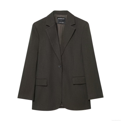 Women's Casual Loose Blazer Jacket Notched Lapel Polyester Blend Suit Jacket With Pockets Single Button Office Professional Coat For Women