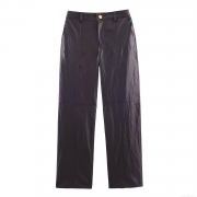 Women's High Waisted Faux Leather Straight Leg Pants Trendy PU Leather Trousers With Pockets Elegant Casual Long Pants Streetwear For Women