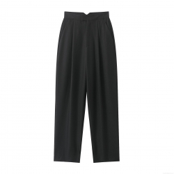 Women High Waist Wide Leg Dress Pants 100% Polyester Pleated Front Trousers Elegant Office Lady Loose Casual Long Slacks With Pockets Solid Black Trousers