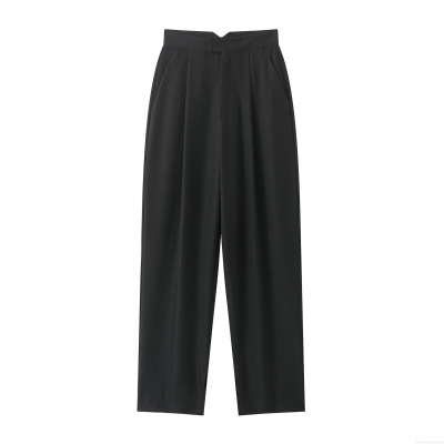 Women High Waist Wide Leg Dress Pants 100% Polyester Pleated Front Trousers Elegant Office Lady Loose Casual Long Slacks With Pockets Solid Black Trousers