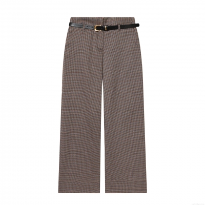 Women's Houndstooth Wide Leg Pants With Black Belt Polyester High Waist Straight Trousers Retro Plaid Bottoms Casual Fashion Clothing For Lady