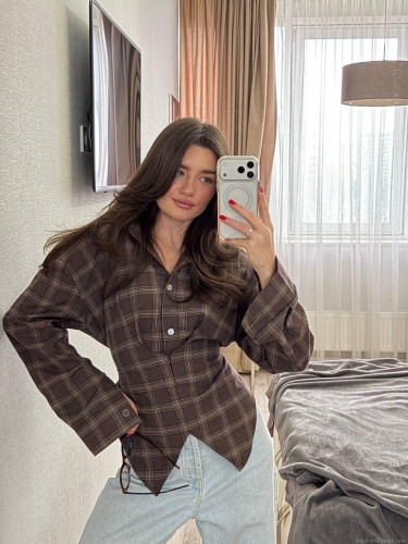 Women's Plaid Blouse Cotton Polyester Blend Back Lace-up Waist-Cinching Long Sleeve Lapel Streetwear Shirt Top For Women Retro Casual