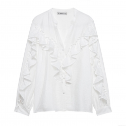 Women Elegant V Neck Ruffle Blouse Solid Color Long Sleeve Polyester Shirt Sweet Wood Ear Trim Office Commuter Top Blouse For Women