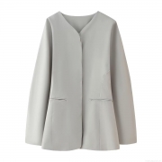 Women Fashion V-Neck Slim Fit Blazer Jacket 100% Polyester Solid Color Single Breasted Long Sleeve Mid Length Outerwear For Office Daily Streetwear Women
