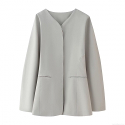 Women Fashion V-Neck Slim Fit Blazer Jacket 100% Polyester Solid Color Single Breasted Long Sleeve Mid Length Outerwear For Office Daily Streetwear Women