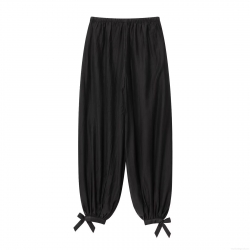 Women's European Style Pleated Lantern Pants With Bow Decor Elastic High Waist Polyester Bloomers For Daily Wear Autumn Casual Trousers