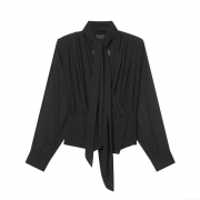 Women's Elegant Pearl Chiffon Blouse Black Long Sleeve Tie Scarf Collar Bow Draped Pleated Shirt Office Commute Casual Top