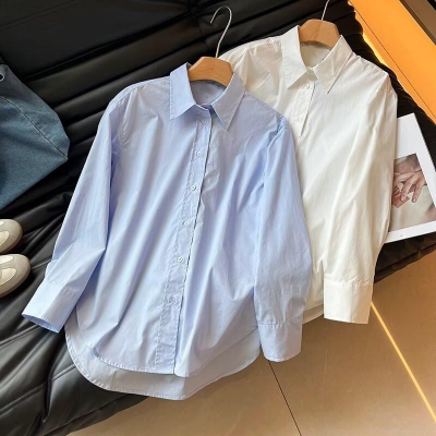 Women\'s Long Sleeve Cotton Blouse Classic Button Down Shirt Loose Fit Solid Color Casual Office Top Breathable Comfortable Autumn Fashion Clothing For Women