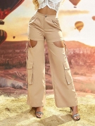 Women's Cargo Pants Hollow Out Cutout Design Drawstring Wide Leg Trousers With Multi-Pockets High Waist Polyester Spandex Casual Outdoor Travel Streetwear American Retro Style Pants