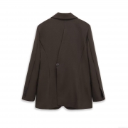 Elegant Women's Notched Lapel Blazer Jacket 100% Polyester Single Button Slim Fit Suit Coat With Back Slit Office Lady Work Outerwear Solid Coffee