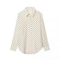 Women's Vintage Polka Dot Blouse Long Sleeve Lapel Button Down Shirt Casual Loose Polyester Cotton Top For Daily Work Lady