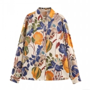 Women's Abstract Floral Printed Satin Shirt Elegant Long Sleeve Button Down Blouse Vintage Silk Texture Office Party Casual Top
