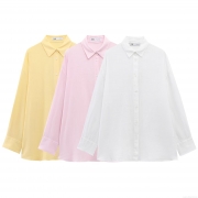 Women's Casual Long Sleeve Shirt Cotton Linen Blend Button Down Blouse Back Drawstring Detail Loose Solid Color Spring Autumn Fashion Minimalist Top