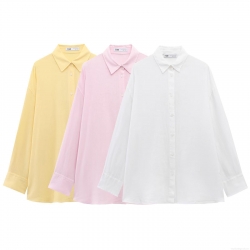 Women's Casual Long Sleeve Shirt Cotton Linen Blend Button Down Blouse Back Drawstring Detail Loose Solid Color Spring Autumn Fashion Minimalist Top