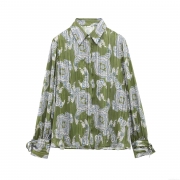Women's Paisley Print Long Sleeve Blouse Metallic Lurex Chiffon Shirt With Tie Cuffs Turndown Collar Loose Casual Tops For Spring Autumn Ladies Fashion