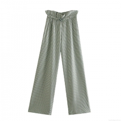 Women's High Waist Plaid Wide Leg Pants Elastic Paperbag Waist Houndstooth Trousers Polyester Spandex Relaxed Fit Casual Office Wear