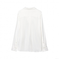 Elegant Women's Satin Blouse Solid Color Long Sleeve Button Down Pocket Top For Daily Office Wear Loose Fit Chic Polyester Butterfly Crepe Shirt