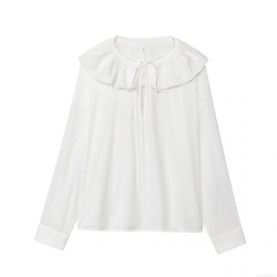 Women's Elegant Ruffle Tie-Neck Blouse Long Sleeve Slub Cotton Polyester Shirt Solid Color V-Neck Slimming Pullover Top For Casual Party Office