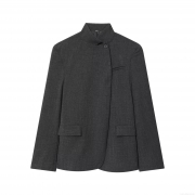 Women Stand Collar Blazer Jacket Elegant Single Breasted Polyester Wool-Like Texture Solid Color Autumn Outerwear For Ladies Office Daily Wear