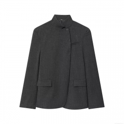 Women Stand Collar Blazer Jacket Elegant Single Breasted Polyester Wool-Like Texture Solid Color Autumn Outerwear For Ladies Office Daily Wear
