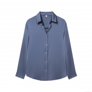 Elegant Women's Satin Blouse Loose Fit Long Sleeve Button Down Shirt Urban Commuter Solid Color Polyester Tops for Office Daily Wear Fashion