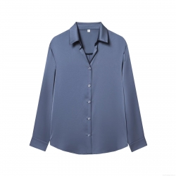 Elegant Women's Satin Blouse Loose Fit Long Sleeve Button Down Shirt Urban Commuter Solid Color Polyester Tops for Office Daily Wear Fashion
