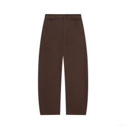Women's Fashion Loose Wide Leg Casual Pants Solid Deep Brown Straight Trousers For Spring Summer High Waist Polyester Trousers With Button Zipper Fly Daily Streetwear