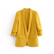 Women's Casual Polyester Blazer Jacket Ruffled Cuffs Shawl Collar Open Front Coat For Office Work Daily Fashion Streetwear Women Suit Jacket