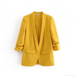 Women's Casual Polyester Blazer Jacket Ruffled Cuffs Shawl Collar Open Front Coat For Office Work Daily Fashion Streetwear Women Suit Jacket