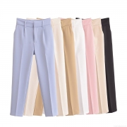 Women's High Waist Suit Trousers 100% Polyester Straight Leg Dress Pants Professional Office Commuter Long Trousers Solid Color Casual Streetwear Fashion Pants