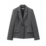 Women's Slim Fit Blazer Jacket Padded Shoulder Polyester Twill Long Sleeve Single Button Office Casual Streetwear Outerwear
