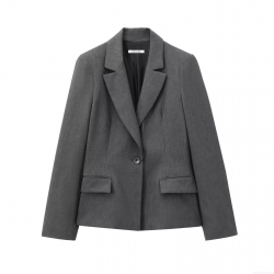 Women's Slim Fit Blazer Jacket Padded Shoulder Polyester Twill Long Sleeve Single Button Office Casual Streetwear Outerwear