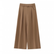 Women's Wide Leg Casual Pants With Belt High Waisted Polyester Loose Fitting Long Trousers Streetwear Style Fashion Versatile Female Daily Wear