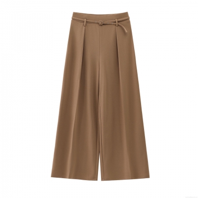 Women's Wide Leg Casual Pants With Belt High Waisted Polyester Loose Fitting Long Trousers Streetwear Style Fashion Versatile Female Daily Wear