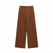 Women's High Waist Wide Leg Casual Pants Elegant Solid Color Pleated Straight Loose Trousers With Flap Pockets Office Streetwear Polyester Fashion