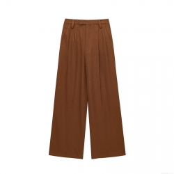 Women's High Waist Wide Leg Casual Pants Elegant Solid Color Pleated Straight Loose Trousers With Flap Pockets Office Streetwear Polyester Fashion